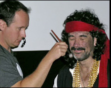 Pirates of the Caribbean make-up artist Ken Neiderbaumer demonstrates his technique on Greg.